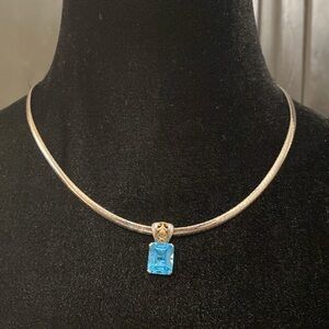 Vintage Blue Topaz genuine stone 10k gold & 925 sterling pendant necklace & bag